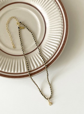 925纯银山茶花项链女轻奢小众黑绳编织锆石锁骨链个性时尚秋冬链