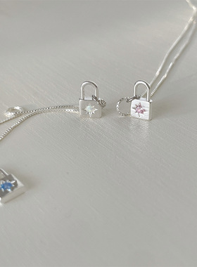 925纯银个性锁头吊坠锆石项链女精致甜美欧泊石锁骨链ins百搭颈链