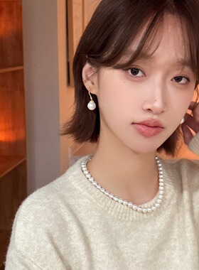 法式复古珍珠耳钩女精致温婉锆石耳环小众高级感新款气质耳饰品