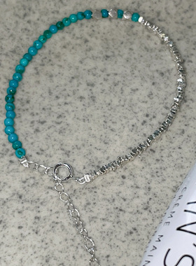 新款925纯银碎银几两手链女小众设计轻奢绿松石手饰不对称手串