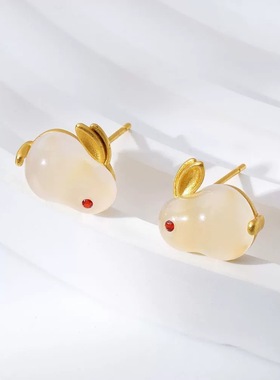 玉兔手链项链耳钉戒指四件套生肖兔子吊坠手串耳饰本命年可爱兔兔