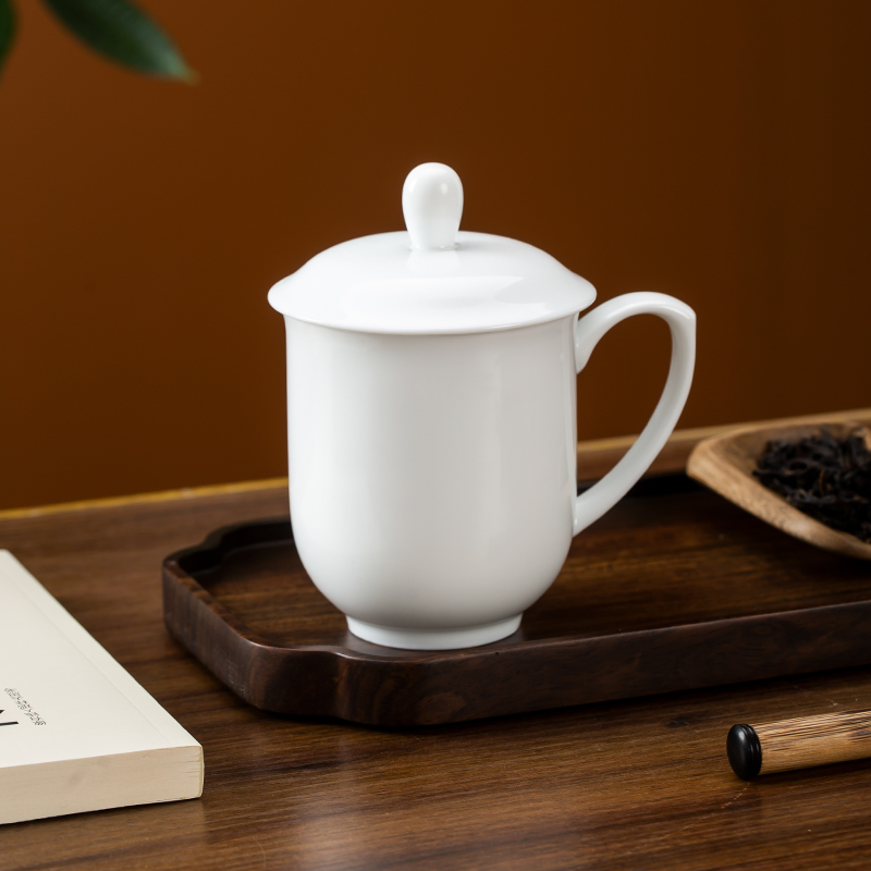 景德镇玉泥茶杯 陶瓷盖杯会议杯办公杯子商务家用喝水杯定制logo