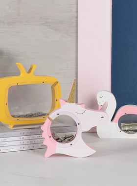 卡通动物桌面摆件儿童房间创意存钱罐独角兽摆设ins少女心装饰品