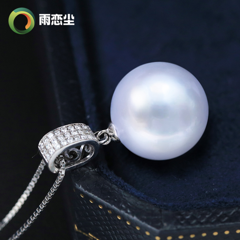 吉尔德海水南洋澳白珍珠项链吊坠12-13mm18K金钻石正圆强光维纳斯 - 图0
