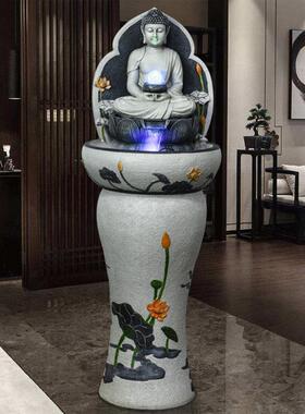 桌面招财摆件流水喷泉客厅水幕墙东南亚家居装饰品佛像玄关摆设