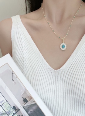 松石仿珍珠叠戴轻奢锁骨链