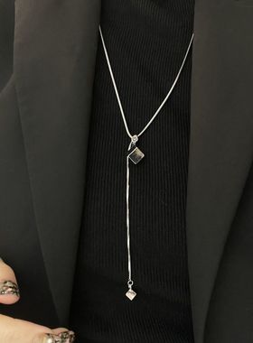 韩系银色方糖抽拉毛衣链百搭