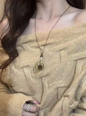 美拉德虎眼石几何长款吊坠项链