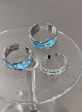 仙莉丝天蓝滴鼬戒指轻奢食指日韩