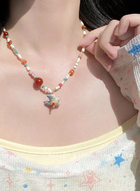 早春莺歌手作串珠彩色项链