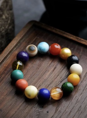 高端定制多宝手串手链南红松石蜜蜡松石海纹石碧玉散珠14mm多宝串