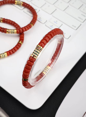 纯天然瓦西料南红药片手串满肉柿子红6MM精工手工直切隔片手串