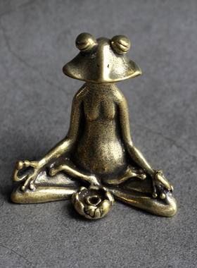 实心纯黄铜办公桌面小摆件古青蛙香插铜茶宠饰品工艺礼品手把玩件