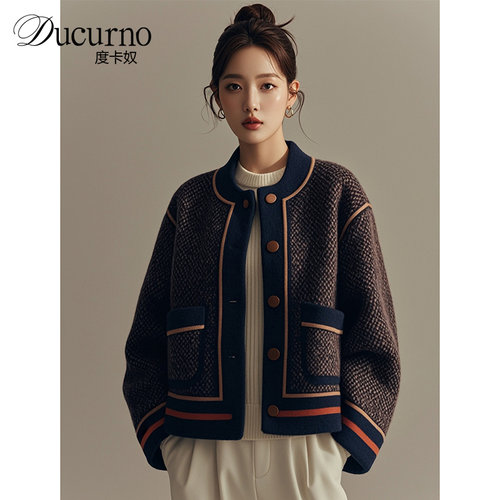 Ducurno新中式女装国风保暖外套2025年冬季新款小香风针织开衫女 - 图0