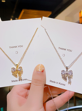 时尚满钻锆石花朵吊坠钛钢项链女