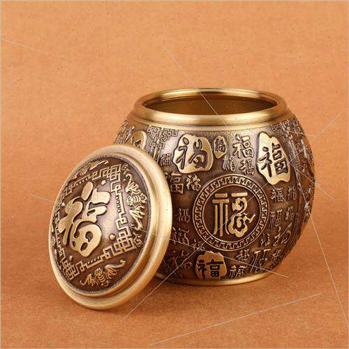 Pure brass rice bowl Baifu jar asure bowl desktop small orna - 图0