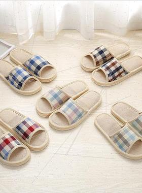 New England plaid men and women linen home slippers couple s