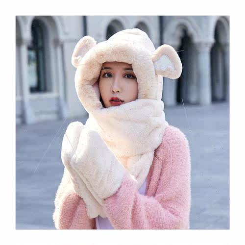 Hat cute teenage girls students scarf gloves warm three piec - 图3