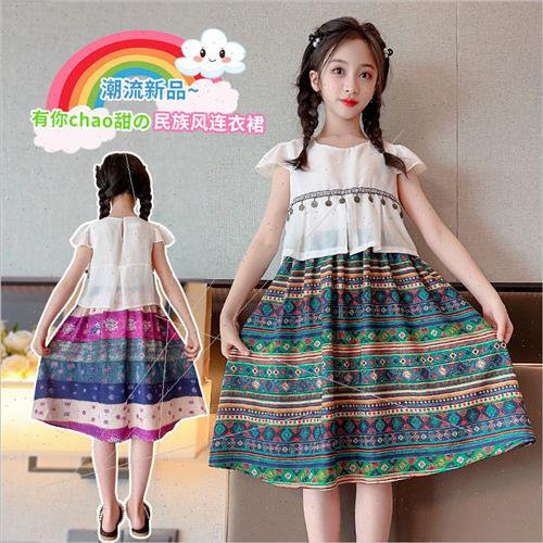 Big childrens summer short-sleeved ethnic  dress 2023 Yangqi - 图0