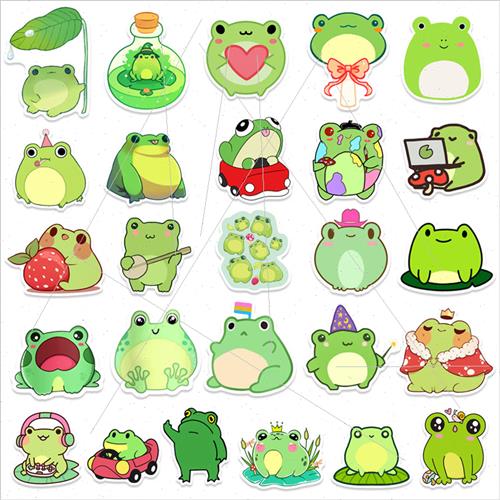 50 Cute Cartoon Frog Stickers Childrens Handbook Pencil Case - 图0