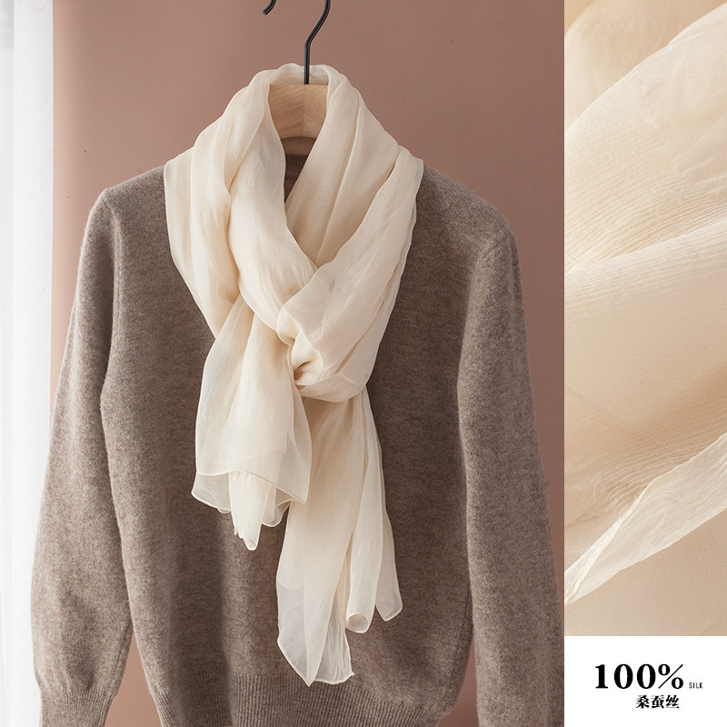 杭州丝绸100%桑蚕丝纯色长款真丝丝巾春秋冬季百搭精致披肩围巾女,淘宝优惠券,粉丝福利购,淘宝优惠卷