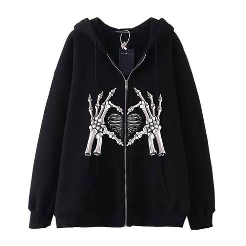 Dark Hip Hop Gothic Harajuku Y2k Spider Print Zipper Hoodie - 图1