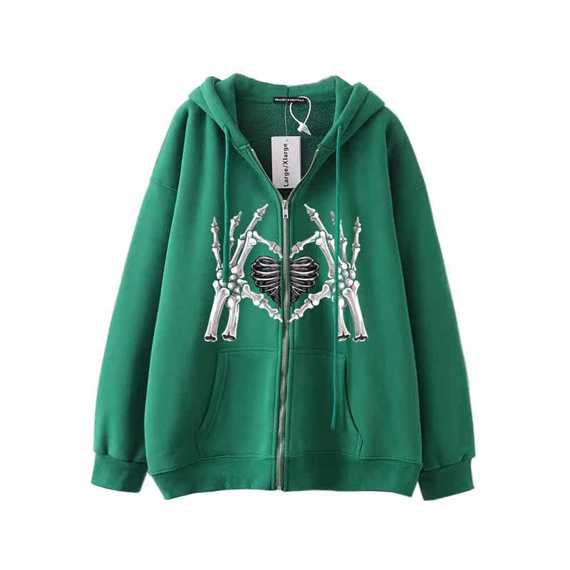 Dark Hip Hop Gothic Harajuku Y2k Spider Print Zipper Hoodie - 图3