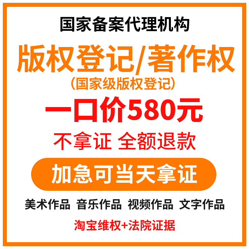 加急办理美术作品国家版权登记著作权文字汇编软件申请保护代版理 - 图0