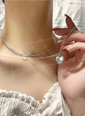Double Layers Heart Necklace Stacking Fashion Spice Girl Hea