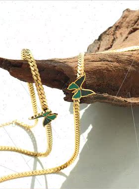 Europe ins aesthetic oil drip butterfly inlaid necklace tani