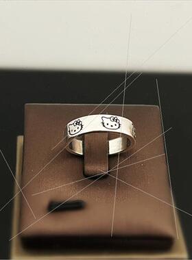 Cartoon cat ring female ins vintage thai silver niche open r