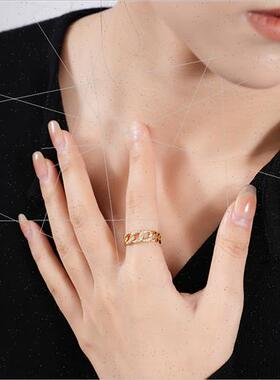 925 silver Cuban Ring Female che ins Europe Micro Zirconia C
