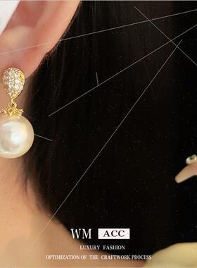 silver needle zirconia water drop pearl earrings delicate ve