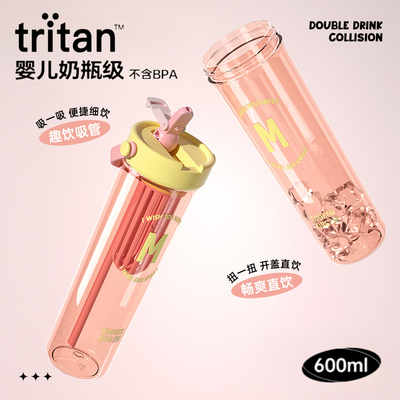 tritan水杯大容量女2024新款吸管杯高颜值便携塑料耐高温杯子夏天