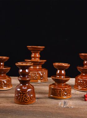 尊航陶瓷古铜色釉油灯烛台