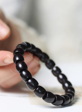 天然黑檀木直切桶珠手串精工高密素珠款手串饰品单圈老型珠念珠