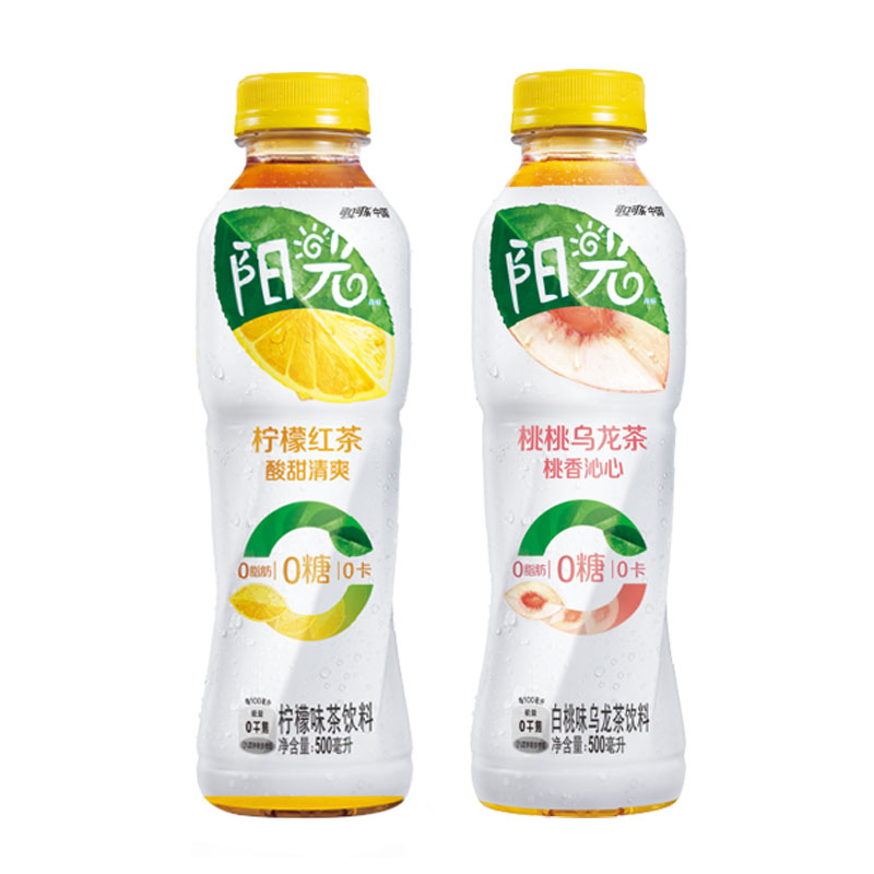 可口可乐 阳光无糖果味茶饮料 柠檬茶+白桃味乌龙茶混合 500ml/瓶 - 图3