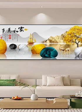 现代中式客厅福字鹿山水晶瓷画