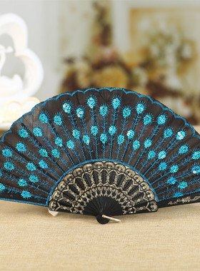 西班牙蕾丝舞蹈折扇子女士古印花