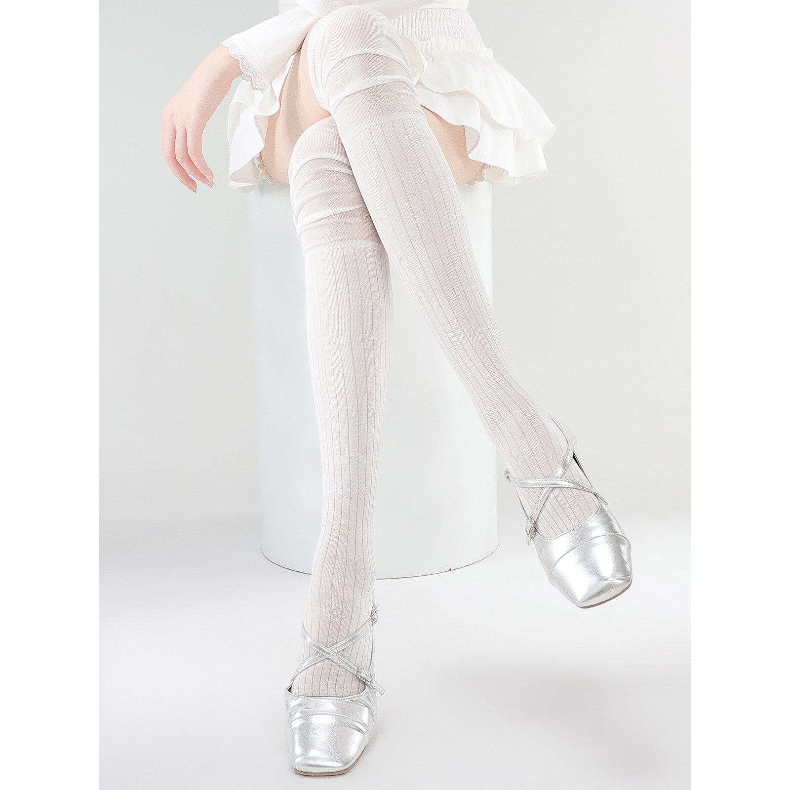 抵达一楼白色网纱拼接过膝袜夏季薄款堆堆袜大腿袜女日系jk长筒袜,淘宝优惠券,粉丝福利购,淘宝优惠卷