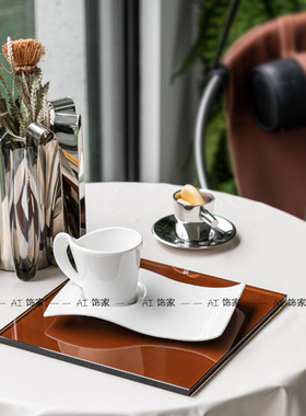 简约现代不锈钢银色花器牛奶咖啡杯碟茶几餐桌客厅摆件居家样板房