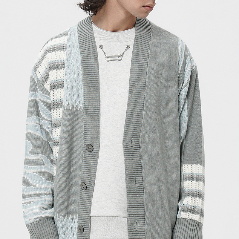 JDV商场同款早秋新品灰绿色提花宽松针织开衫休闲外套外搭WYN3347 - 图3