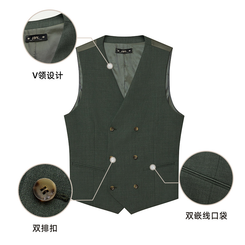 JDV男装春秋季新品商场同款绿色双排扣男士马甲V领坎肩SFV4007,淘宝优惠券,粉丝福利购,淘宝优惠卷