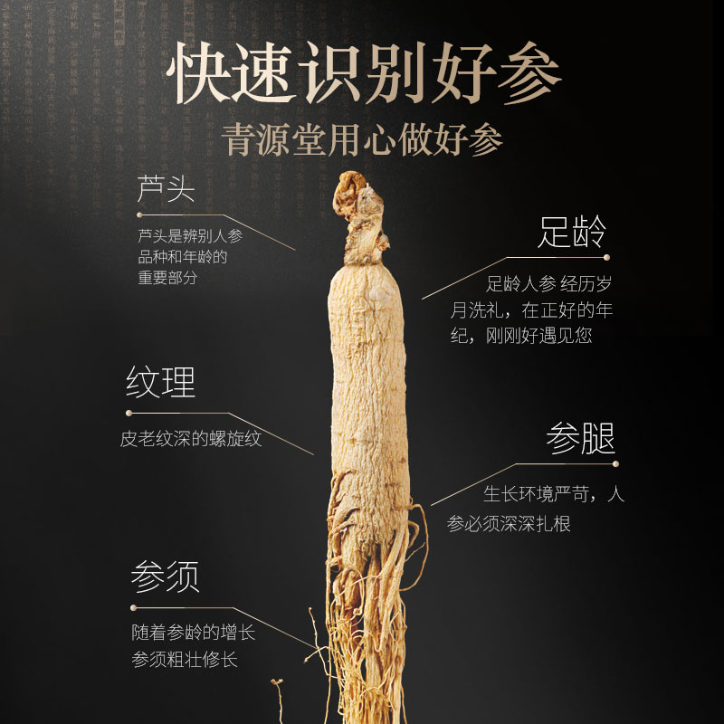 阿里健康大药房北京同仁堂健康青源堂牌东北长白山人参干货泡酒专用年货节礼盒装2