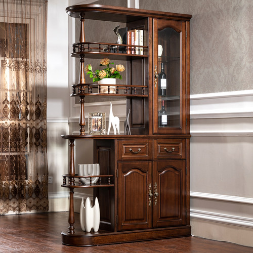 简约美式实木间厅柜客厅风水玄关柜屏风隔断复古双面酒柜展示柜 - 图0