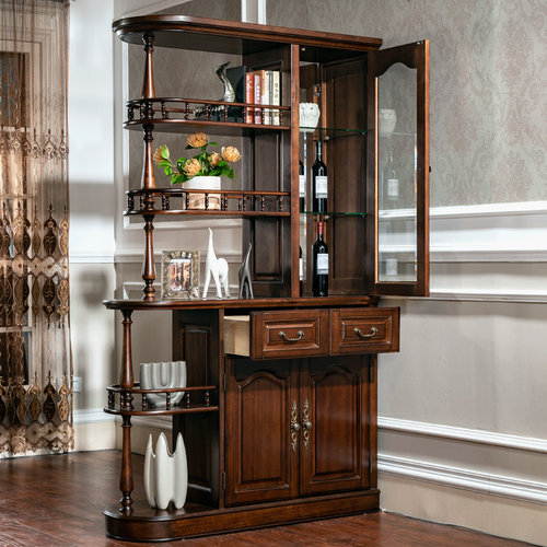 简约美式实木间厅柜客厅风水玄关柜屏风隔断复古双面酒柜展示柜 - 图1