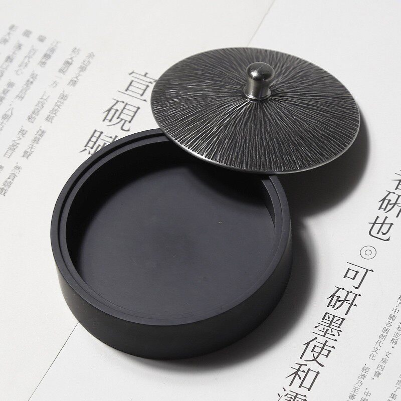 国家非遗宣砚传承人黄太海《锡悟墨海》锡砚艺术品带盖砚台精品锡器砚台天然高档老坑歙砚台文房四宝秋月白_虎窝淘
