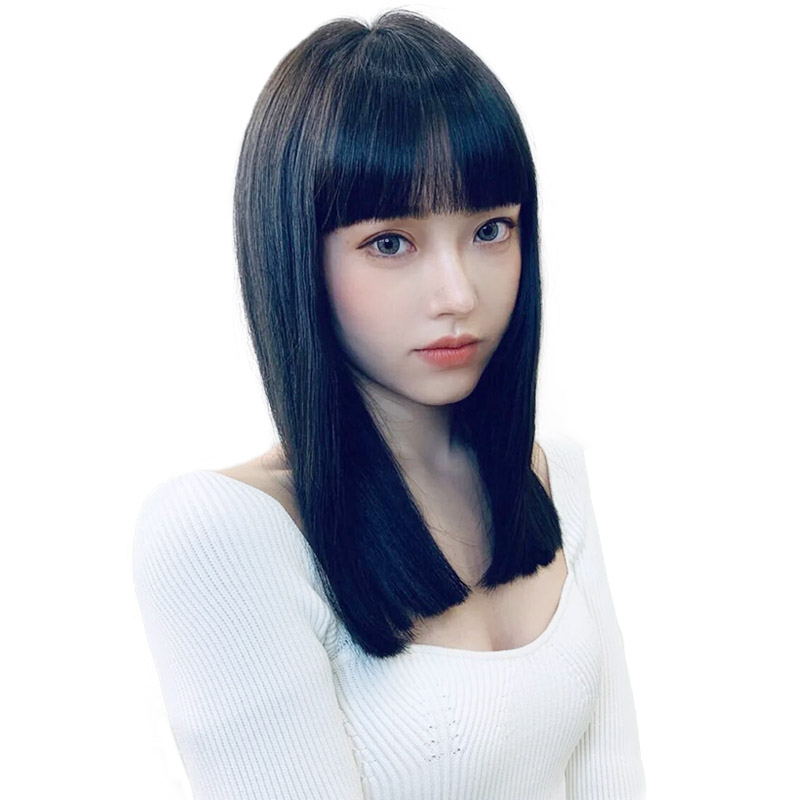 springsunshine旗舰店假发女长发自然全头套式锁骨发漫画空气刘海中长发一刀切黑长直发3