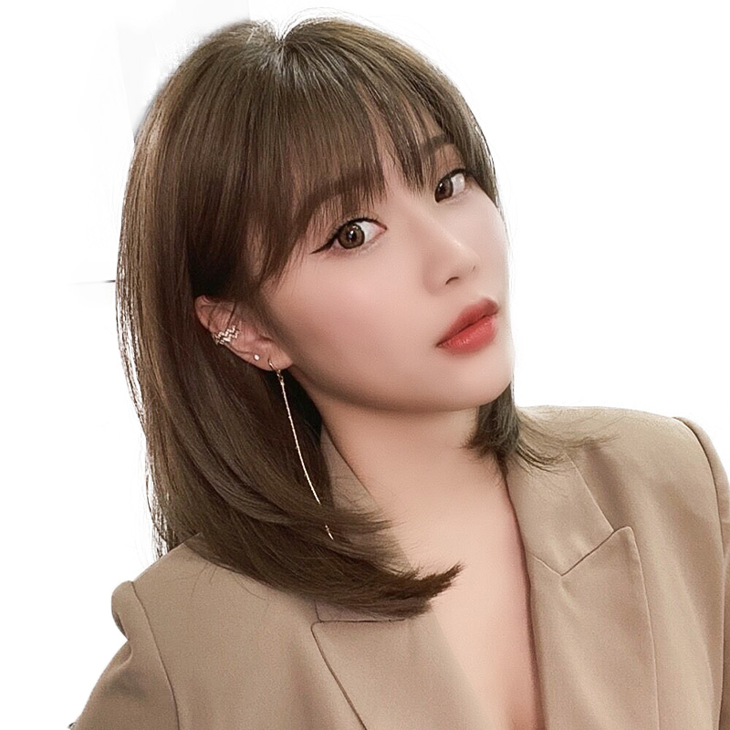 springsunshine旗舰店假发女短发全头套式辛芷蕾真人发丝自然少女网红圆脸中长发假发套3