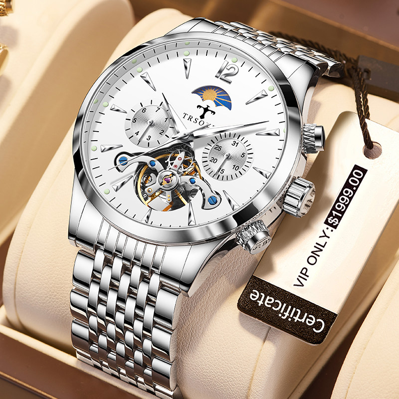 瑞士镂空防水名牌男士正品全男表 tisselly蒂西尼国产腕表